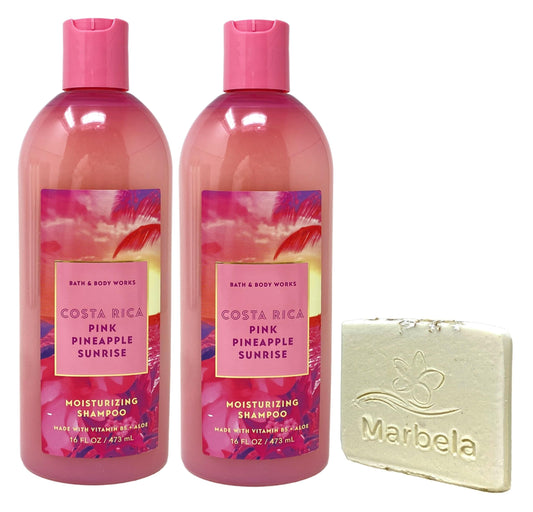 Bath & Body Works Costa Rica Pink Pineapple Sunrise 2 Piece Moisturizing Shampoo Set with a Marbela Natural Oats Sample Soap Beauty & Personal Care Bath & Body Works