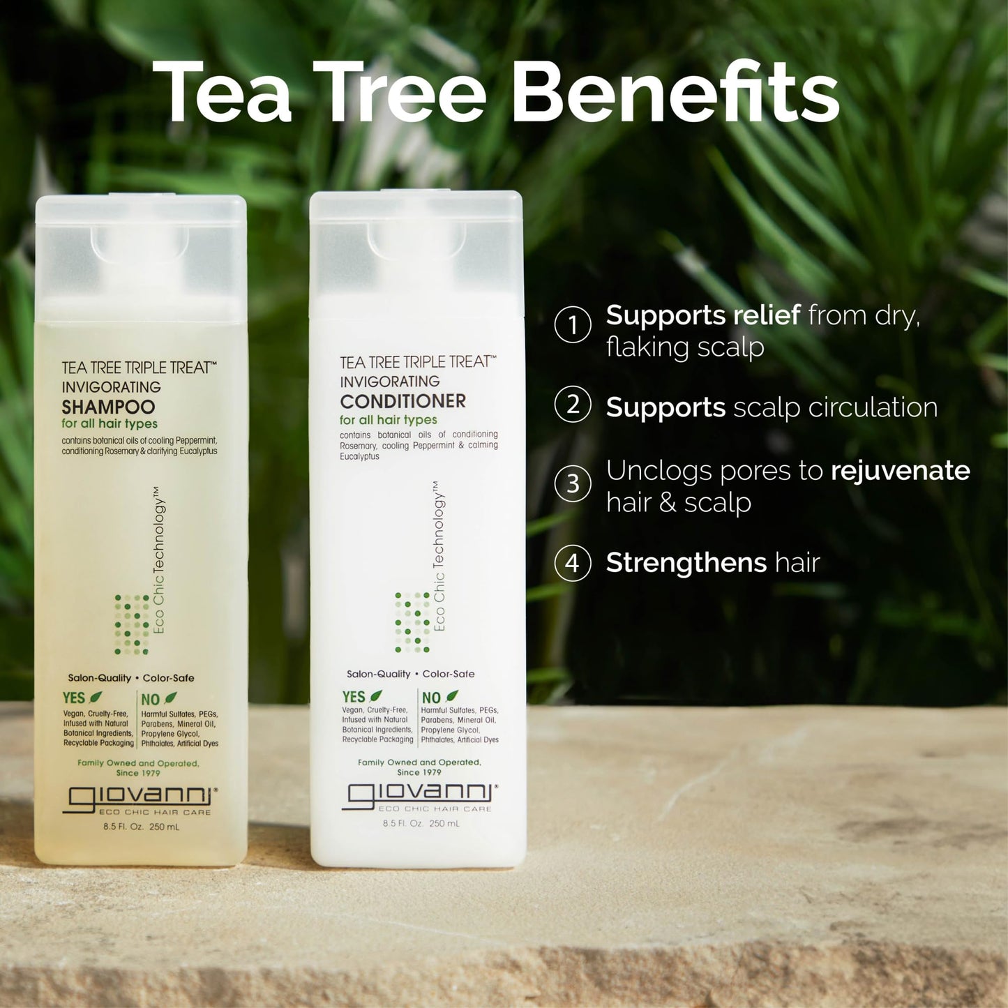 GIOVANNI Tea Tree Triple Treat Invigorating Shampoo & Conditioner Set - Cooling Peppermint, Eucalyptus, Rosemary, Helps Dry, Flaky Scalp, Salon Beauty & Personal Care GIOVANNI