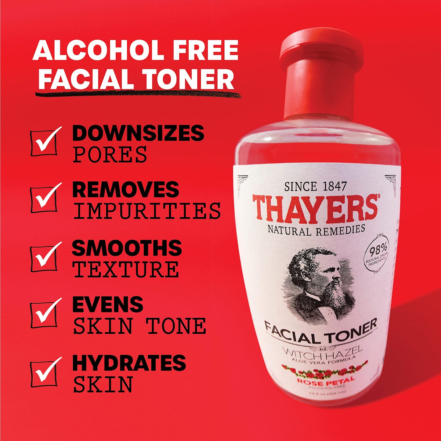 THAYERS Alcohol-Free, Hydrating Rose Petal Witch Hazel Facial Toner with Aloe Vera Formula, Vegan, Dermatologist Tested and Recommended, 12 Oz (Pack Beauty & Personal Care THAYERS