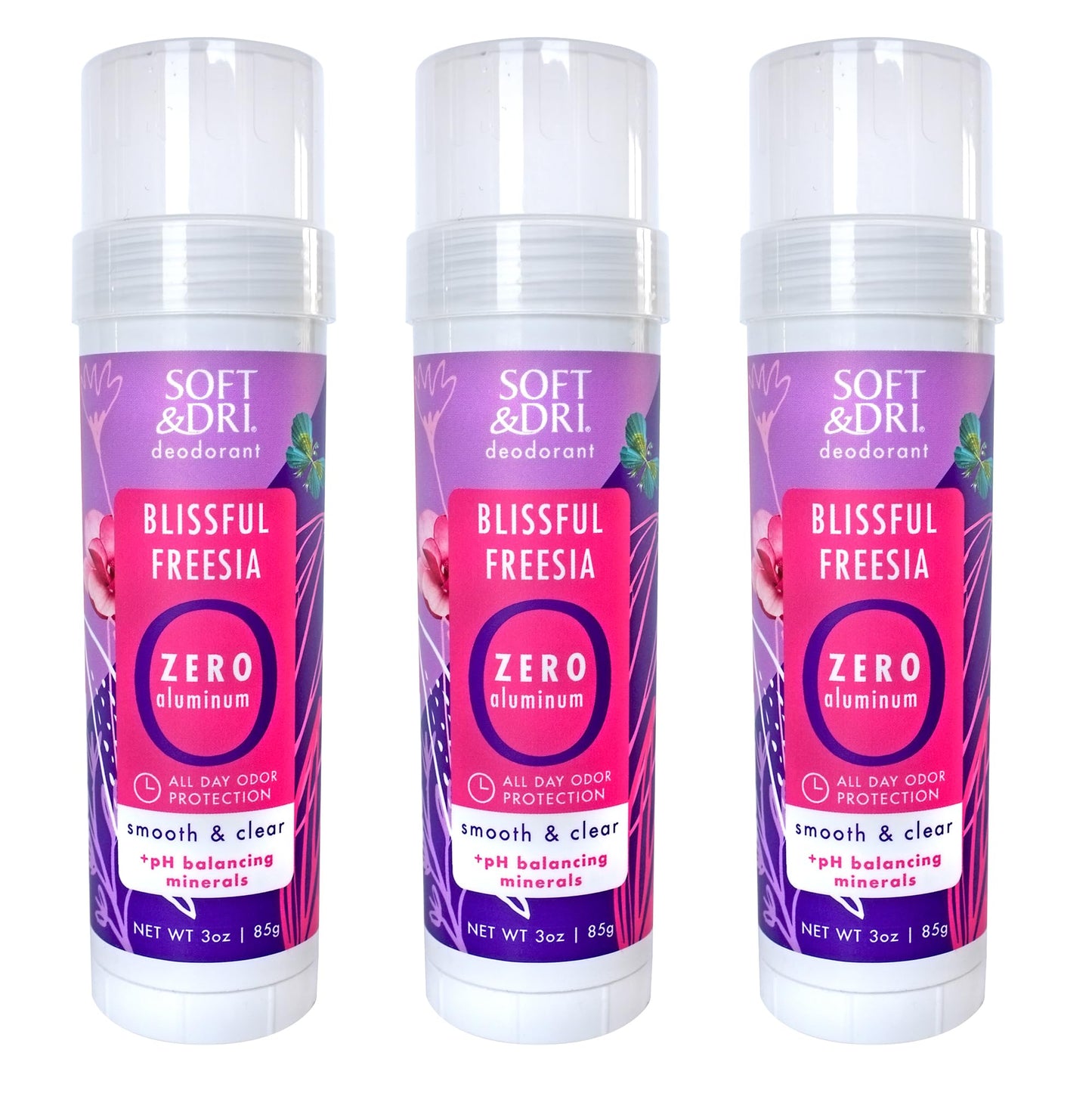 Soft & Dri Blissful Freesia Aluminum Free Deodorant, 3 oz, Smooth and Clear Stick, pH Balancing Minerals, Pack of 3 Beauty and Personal Care Soft & Dri