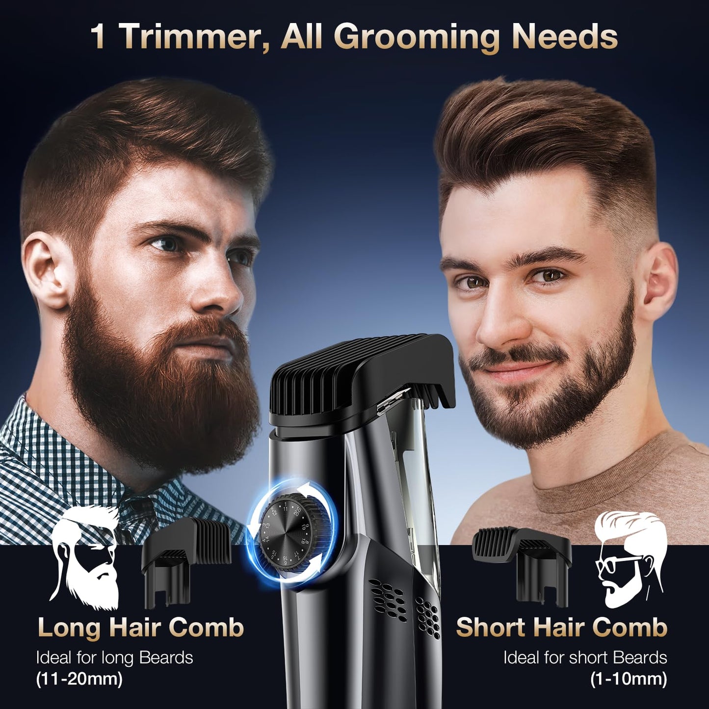 TailsUp Vacuum Beard Trimmer for Men, Adjustable Precision Trimming Length with 2 Comb, Electric Cordless Vacuum Trimmer for Beard, Waterproof Beauty and Personal Care TailsUp
