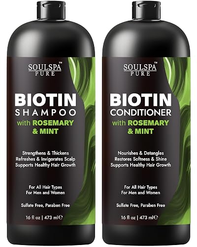 SOULSPA PURE Biotin Rosemary Shampoo and Conditioner Set - Sulfate Free Scalp Care & Hair Strengthening for Thinning, Color-Treated Hair - Rosemary Beauty & Personal Care SOULSPA PURE