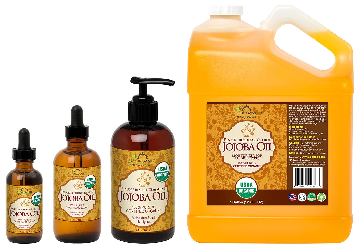 US Organic Jojoba Oil, USDA Certified Organic,100% Pure & Natural, Cold Pressed Virgin, Unrefined, Haxane Free, Sourced from Middle East directly Beauty & Personal Care US Organic