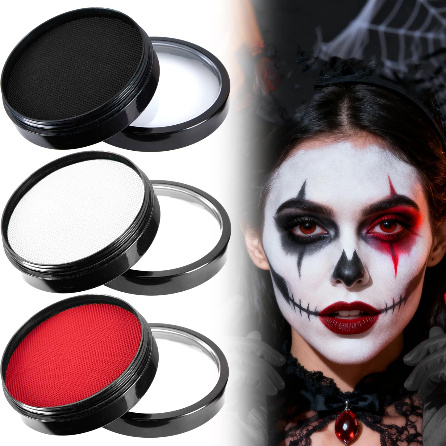 Spooktacular Creations 3PCS Halloween Makeup Face Body Paint Waterproof Foundation Cream Cake Tub, Halloween Party Cosplay Clown Sfx Costume Dress Up Beauty & Personal Care Spooktacular Creations