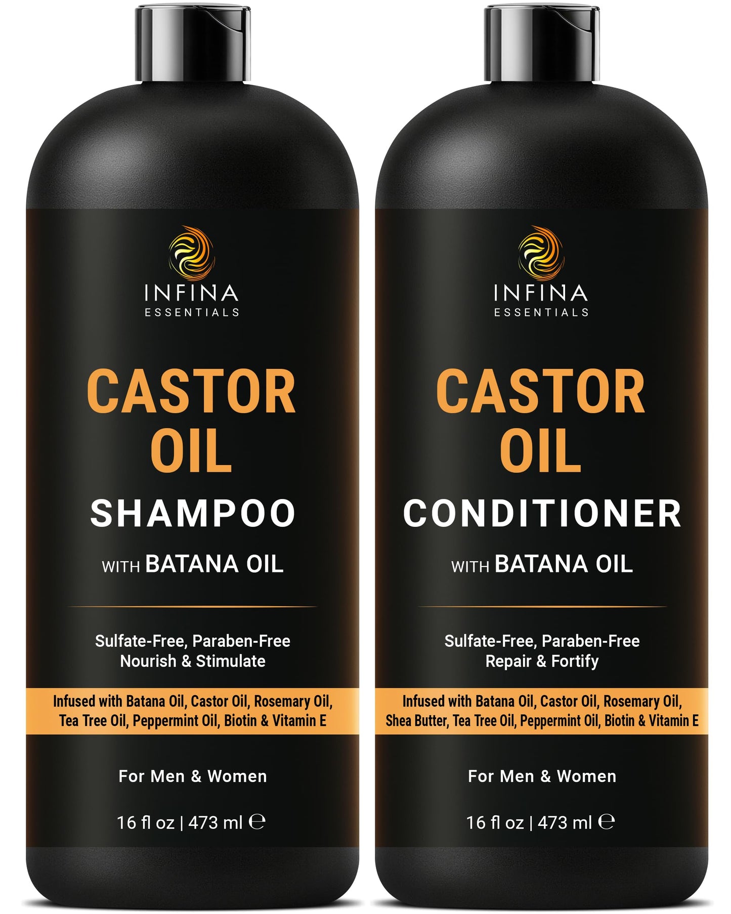 INFINA ESSENTIALS Castor Oil Shampoo and Conditioner Set | 16 fl oz Each | with Batana Oil | Strengthening, Thickening & Hydrating Formula | Supports Beauty & Personal Care INFINA ESSENTIALS