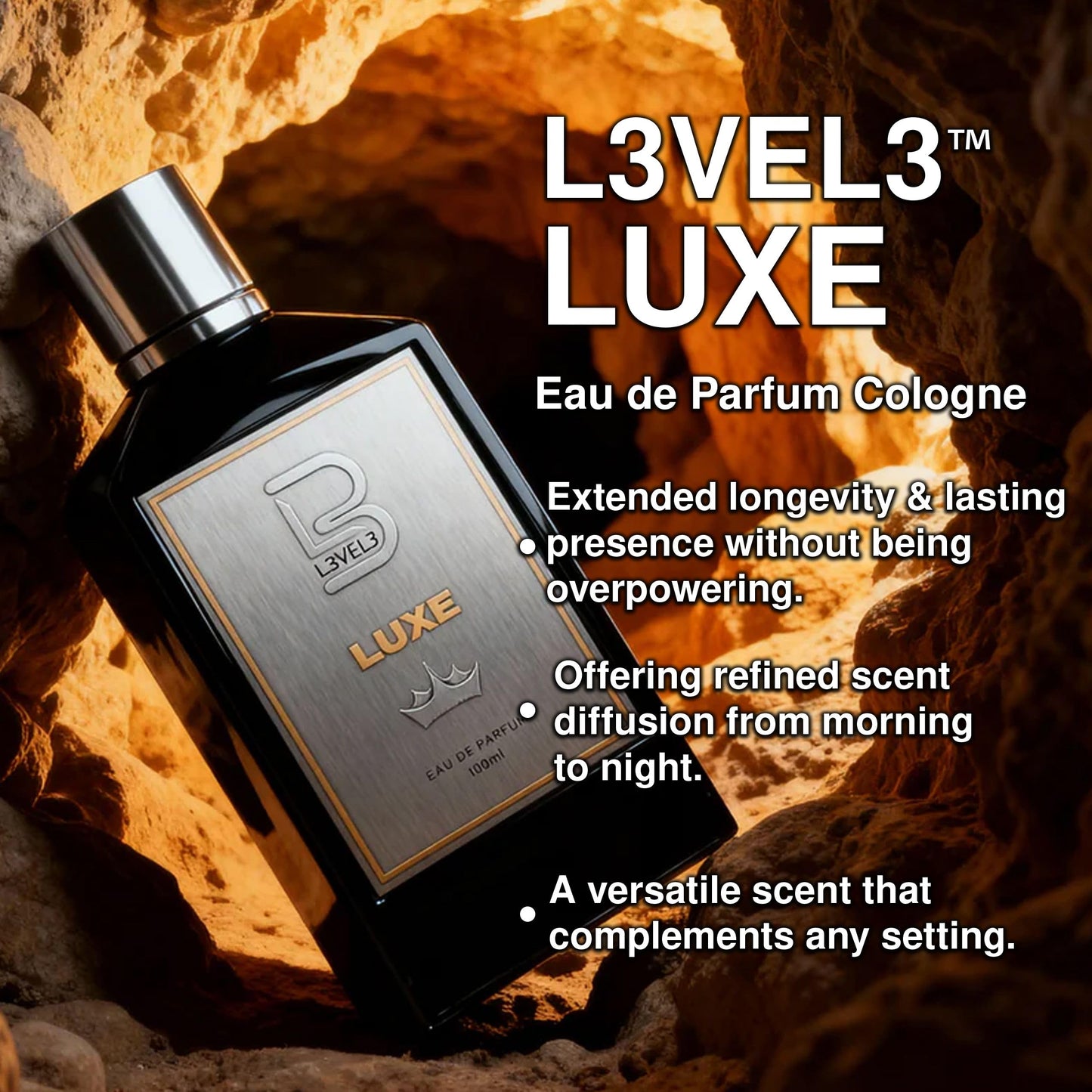L3 Level 3 Eau de Parfum Cologne for Men - Long Lasting EDP - Bergamot, Earthy, Rose Notes - 3.38 fl oz (Luxe) Beauty & Personal Care L3