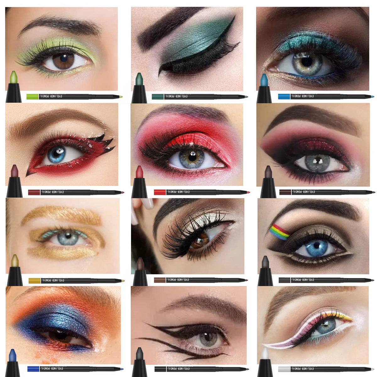 KAIQIKAIXI 12 Kinds Of Color Eyeliner Pen, Eyebrow,Eye Shadow Pencil, Lip Line Pen, Eyelid Pad, Pencil Makeup Set Tool 12PCS (Multicolor) Beauty & Personal Care KAIQIKAIXI