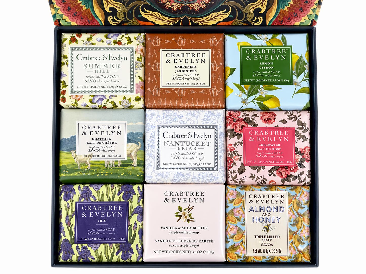 Crabtree & Evelyn Triple Milled Bar Soap 9 Pc Set 3.5 oz Each (Gardeners, Summer Hill, Nantucket, Iris, Goat Milk, Rosewater, Citron, Almond & Honey Beauty & Personal Care Crabtree & Evelyn