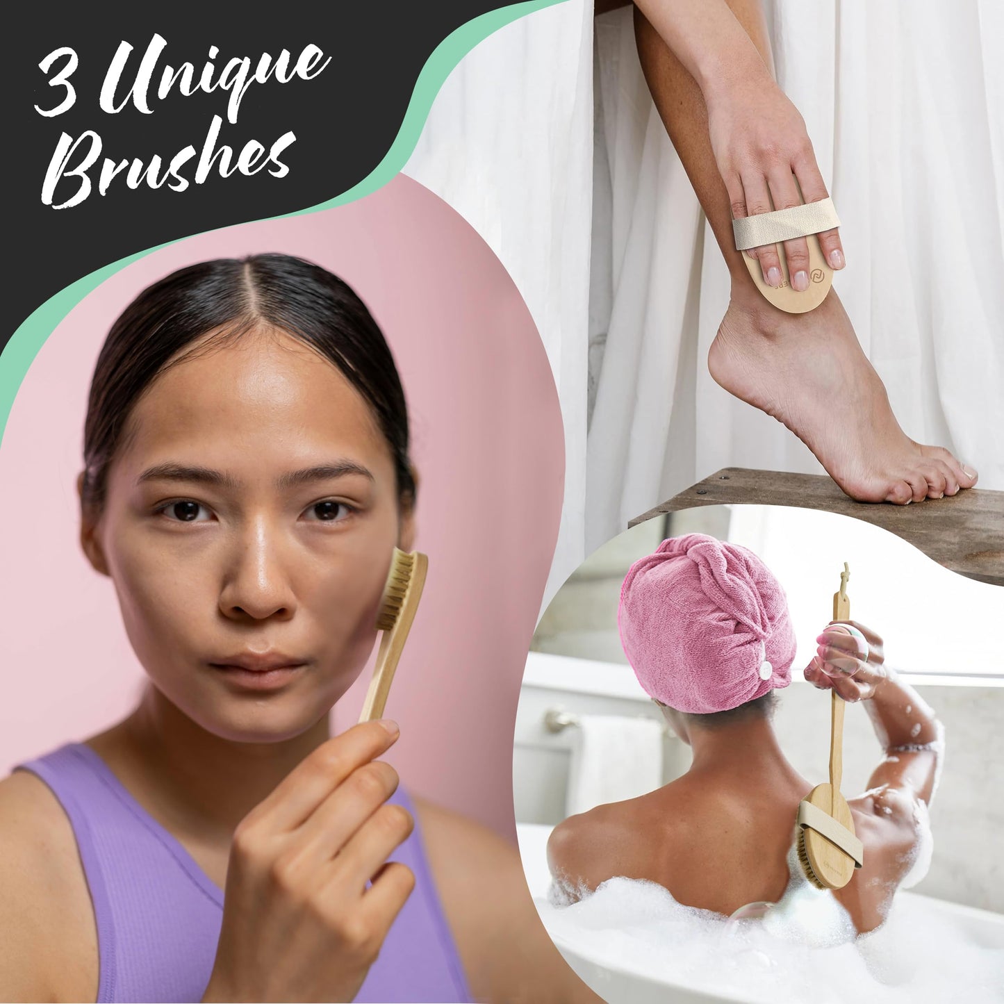 Nevlers 4-Pack Natural Boar Bristle Wood Dry Brush for Lymphatic Drainage Beauty and Personal Care Nevlers