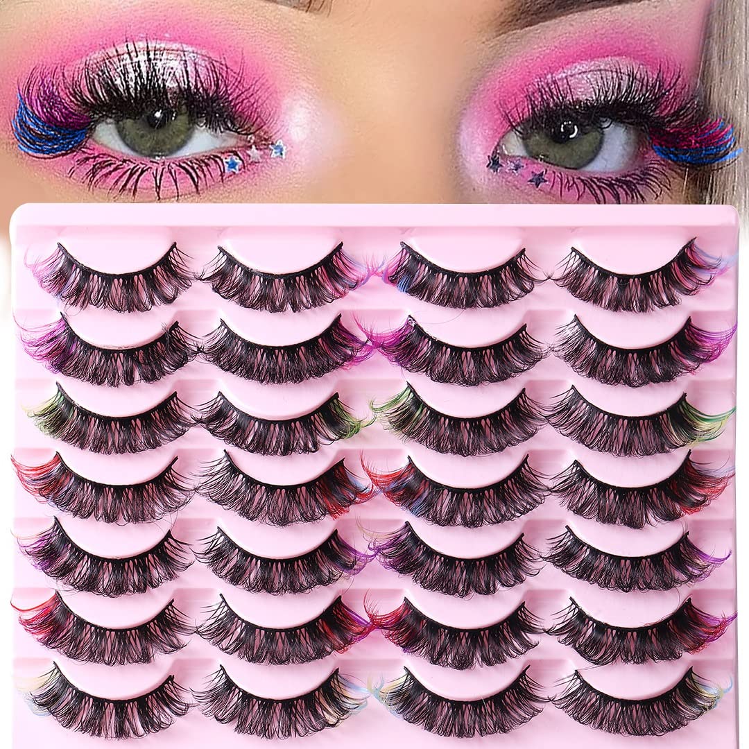ABELYN Natural False Lashes with Color Soft and Wispy Thick Curly 3D Faux Mink Colored Eyelashes Extension Full Strip Lashes Beauty & Personal Care ABELYN