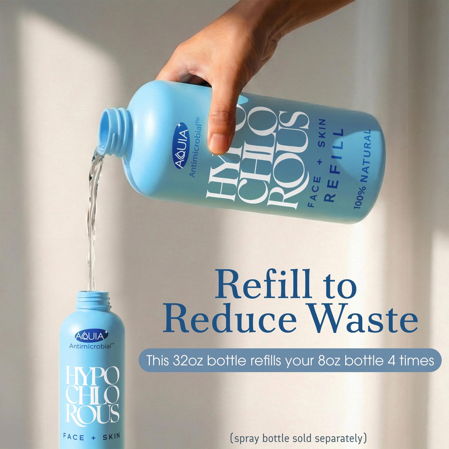 Hypochlorous Acid Spray for Face and Skin; Facial Cleanser | 32oz Refill Face Mist Hypochlorous Acid Spray for Skin, Acne, Rash, Eczema, Wound | Beauty and Personal Care Aquia