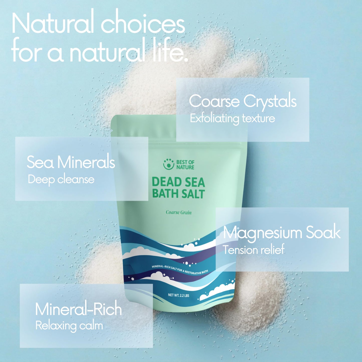 Best of Nature Dead Sea Salt 2.2 lb Coarse Grain Bath Soak Salt, Mineral-Rich Crystals, Resealable Bag, Made in the USA Beauty and Personal Care Best of Nature