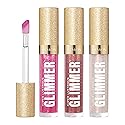 REVLON Super Lustrous Glimmer Gloss Gift Set, 3-Piece, Non-Sticky Lip Makeup, Plant-Based Glitter, High-Shine Finish, 008 Rose Glow, 005 Glazed Almond Beauty & Personal Care REVLON