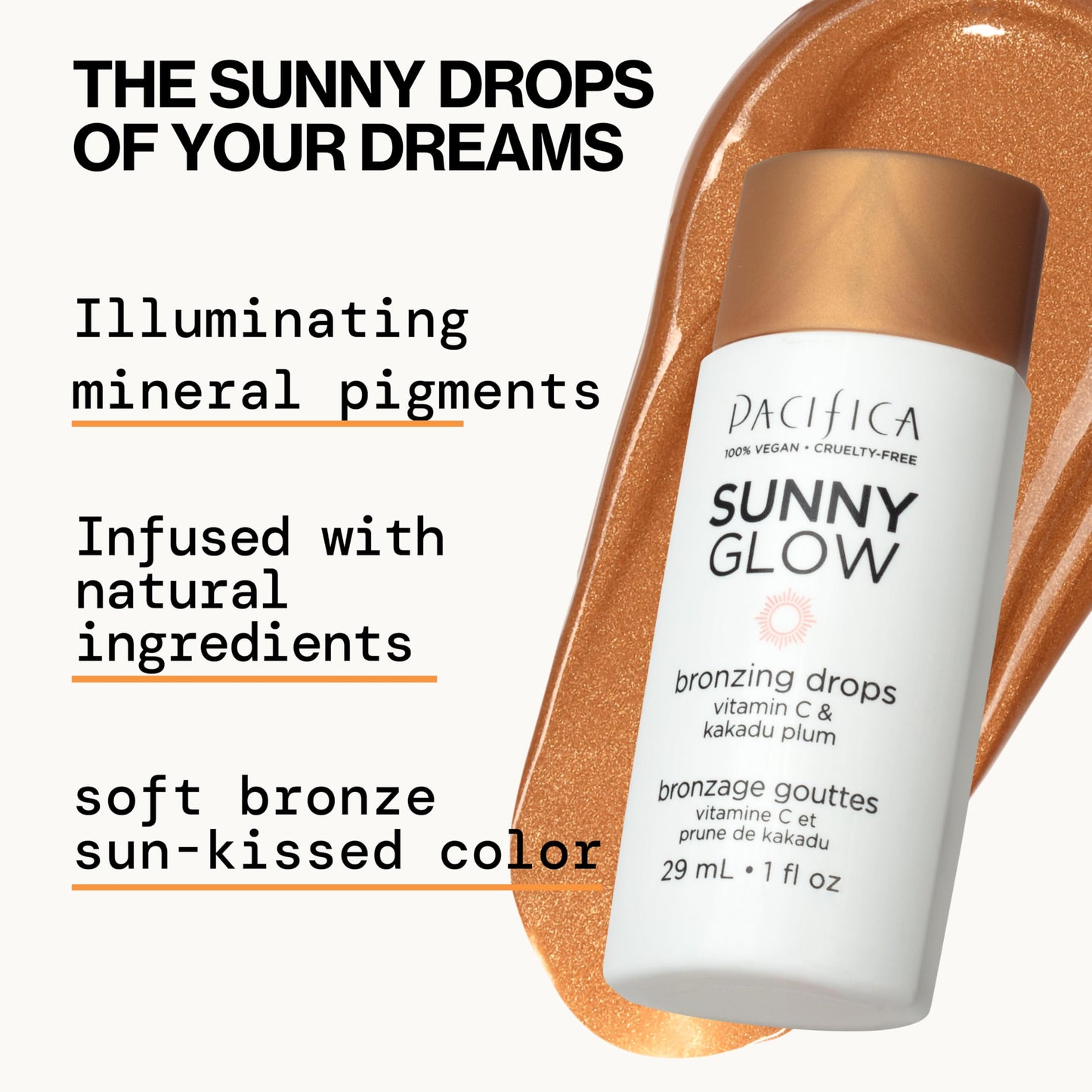 Pacifica Sunny Glow Liquid Face Bronzer Drops - Face Makeup Bronzing For Face & Cheeks for Instant Sun-Kissed Glow - Vitamin C & Glycolic Acid Infused Beauty & Personal Care Pacifica
