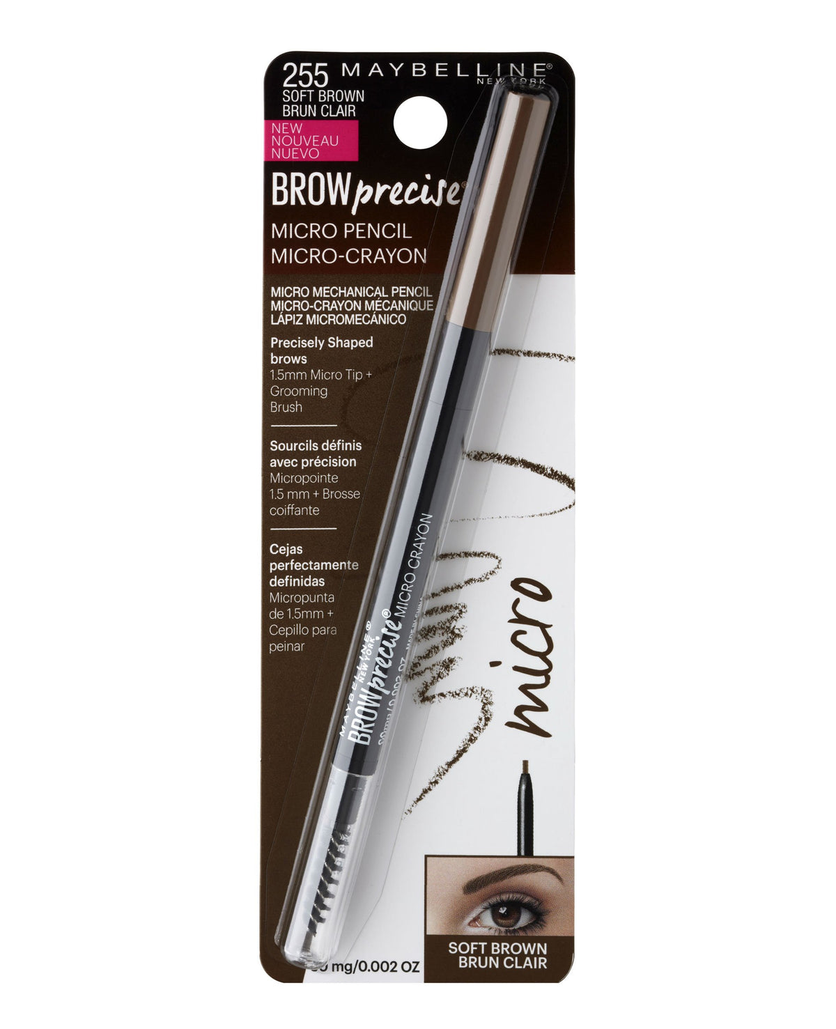 Maybelline Brow Precise Micro Eyebrow Pencil Makeup, Soft Brown, 0.002 oz.
