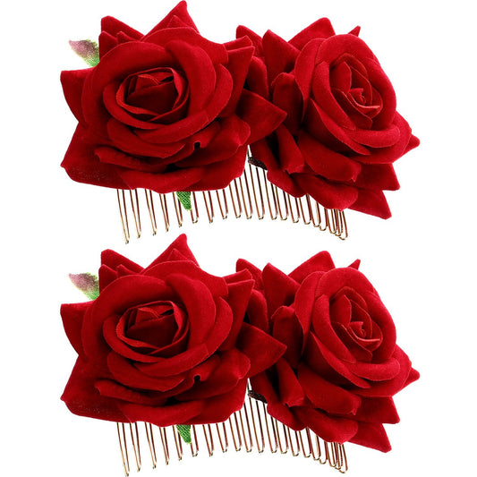 Bememo 2 Pack Women Rose Flower Hair Clip Rose Side Combs Flamenco Flowers Day of The Dead Costumes Mexican Hair Accessories for Wedding Party Decor Beauty & Personal Care Bememo