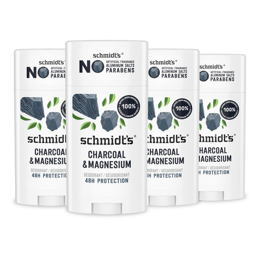Schmidt's Aluminum-Free Vegan Deodorant Charcoal & Magnesium with 24 Hour Odor Protection, 4 Count for Women and Men, Natural Ingredients Beauty and Personal Care Schmidt's