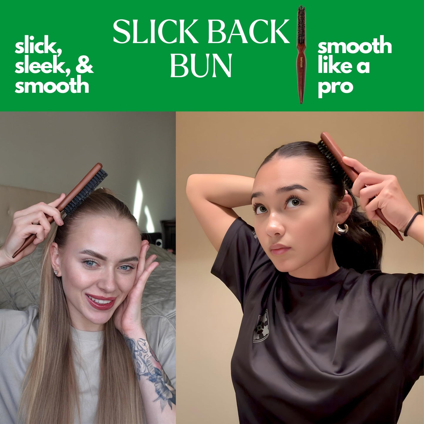 GranNaturals Teasing Boar Bristle Hair Brush for Women - Slick Back Comb with Rat Tail Pick for Hair Sectioning Used for Edge Control, Backcombing Beauty & Personal Care GranNaturals