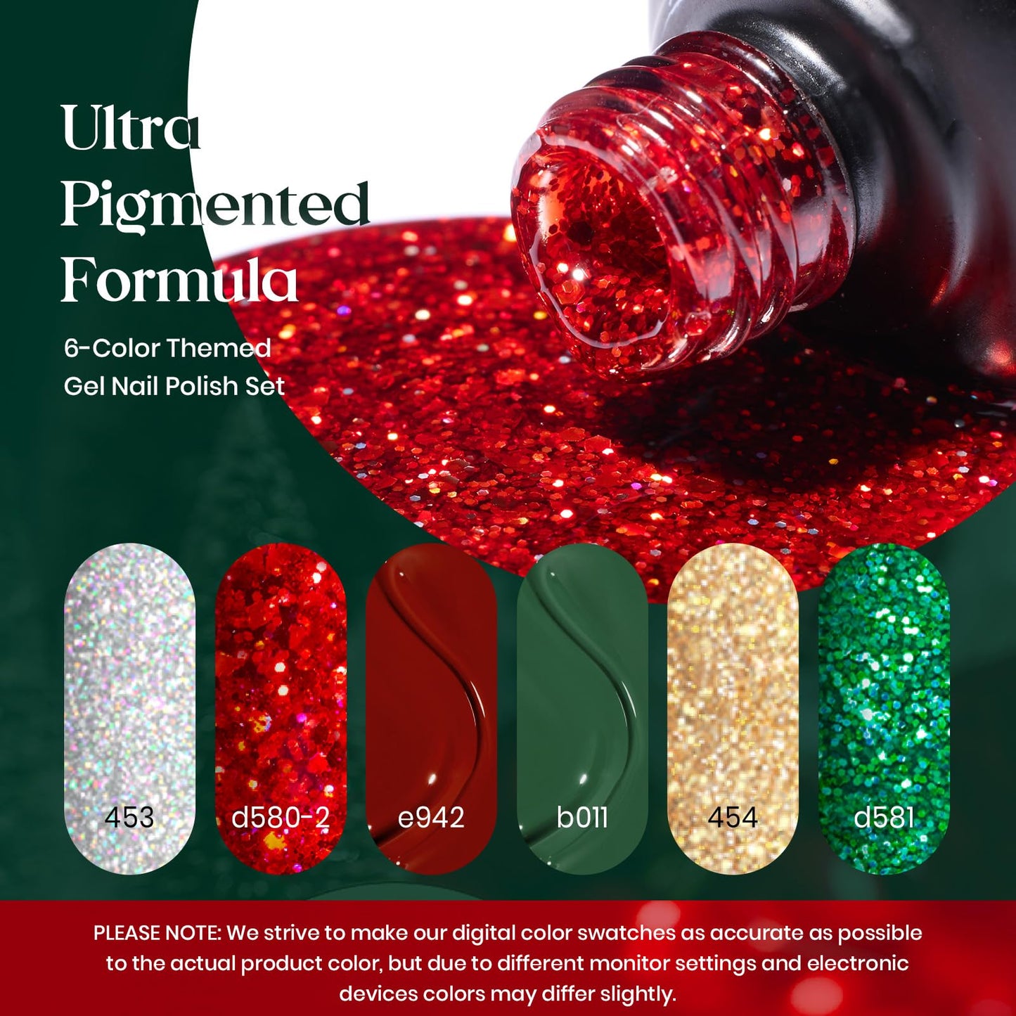 Beetles Valentines Gel Nail Polish, Red Sparkle Green Glitter Gold Silver Winter Gel Polish Dark Red Gel Polish Kits Soak Off Nail Lamp Uv LED Cured Beauty & Personal Care beetles Gel Polish