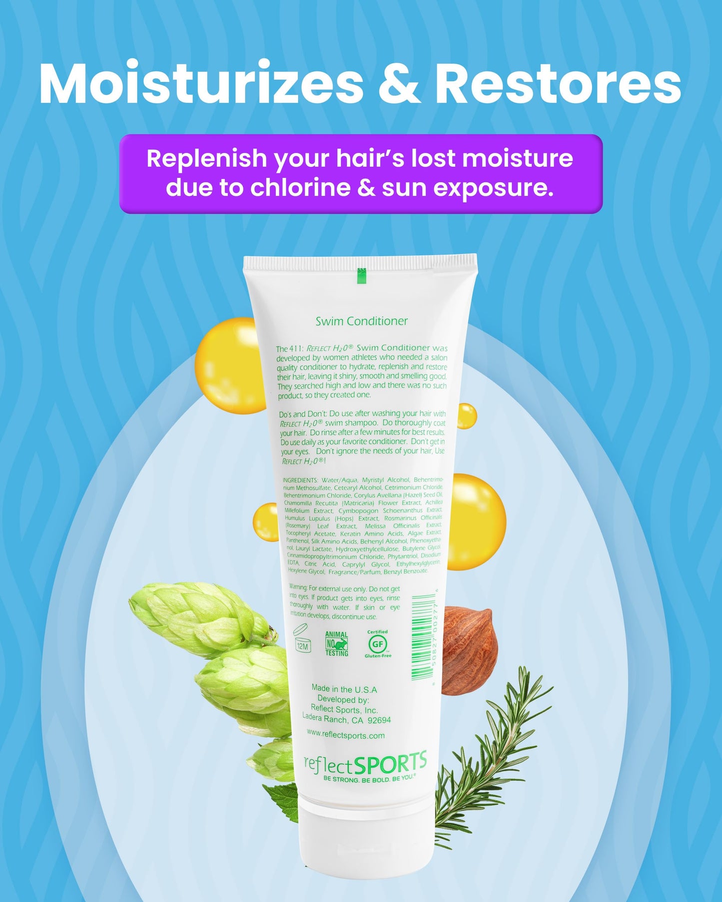 Reflect H?O Swim Conditioner - Moisturizing & Strengthening Swim Hair Care Conditioner for Damaged Hair - Sulfate-Free Chlorine Hair Protection Beauty & Personal Care Reflect Sports