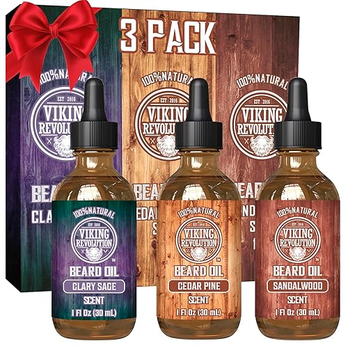 Viking Revolution Beard Oil for Men 3 Pack - Natural Mens Beard Oil Variety Set - Sandalwood, Pine and Cedar, Clary Sage Scents - Beard Conditioning Beauty & Personal Care Viking Revolution