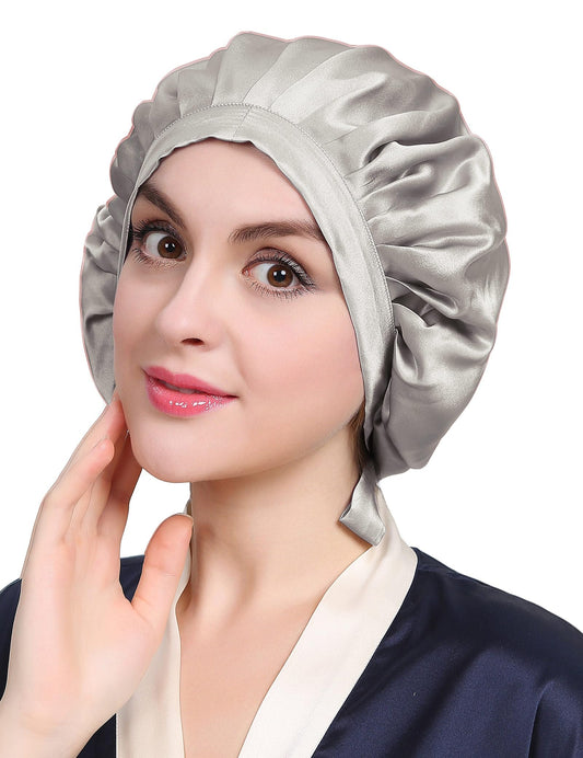LilySilk 100% Mulberry Silk Bonnet, Silk Night Sleep Cap Adjustable Hair Wrap for Sleeping, Silvergray Beauty and Personal Care LilySilk