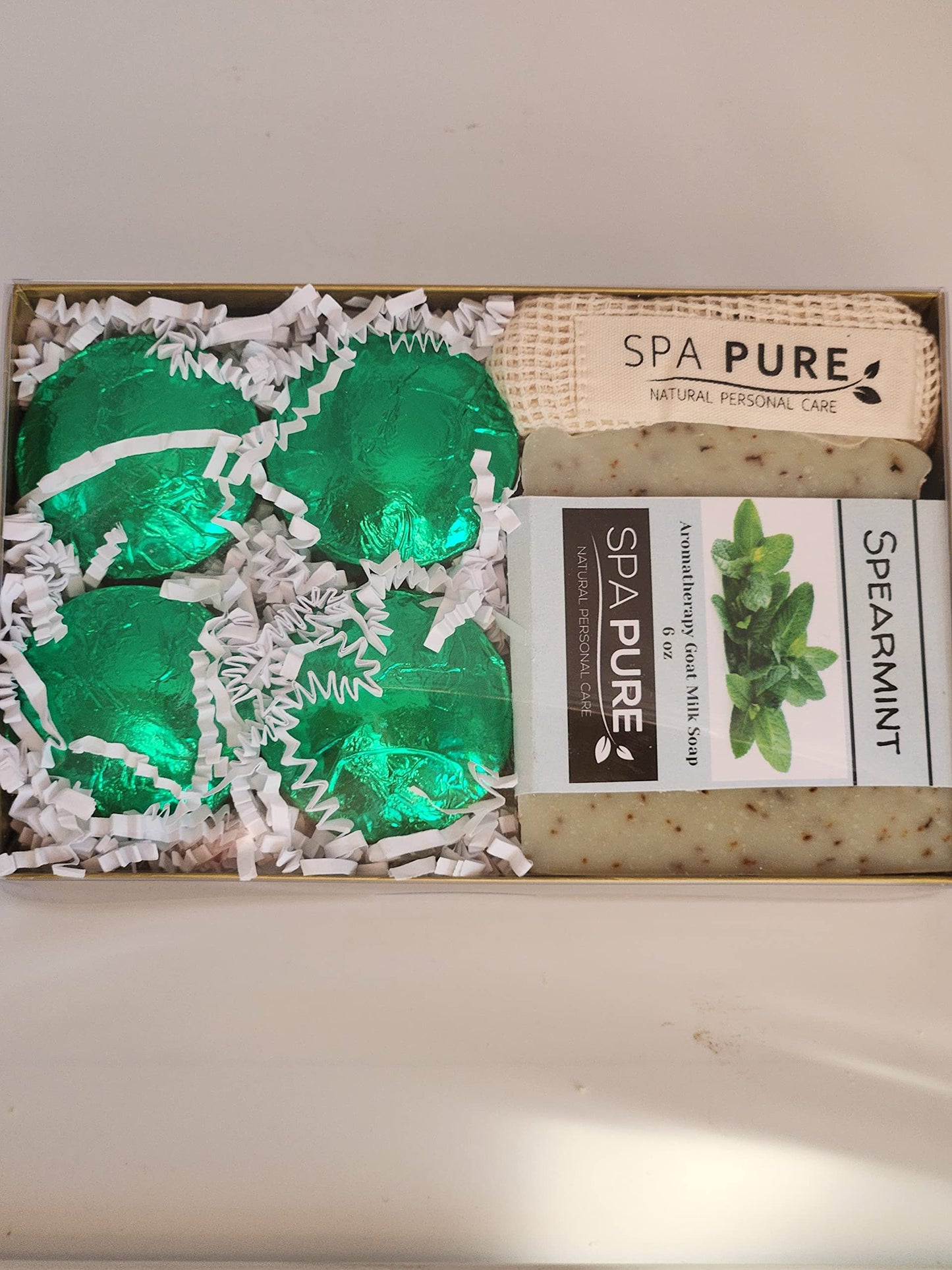 Spa Pure Aromatherapy Gift Set: Spearmint Artisan soap, 4 Shower Steamers, made in USA with plant based ingredients, Cotton Shower Steamer & Soap Bag Beauty and Personal Care Spa Pure