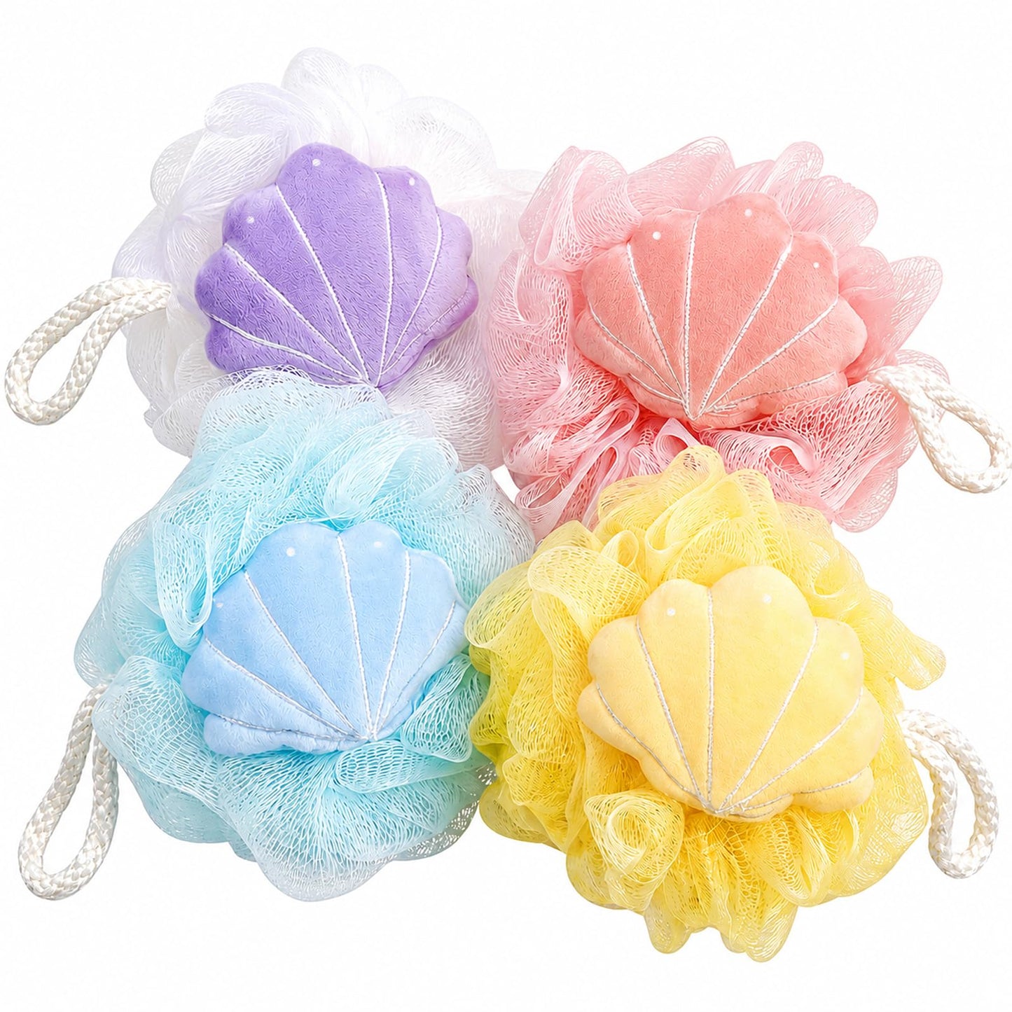 Opreng 4 Pack Seashell Bath Sponges, Soft Mesh Loofah Scrubbers, 50g Each Beauty and Personal Care Opreng
