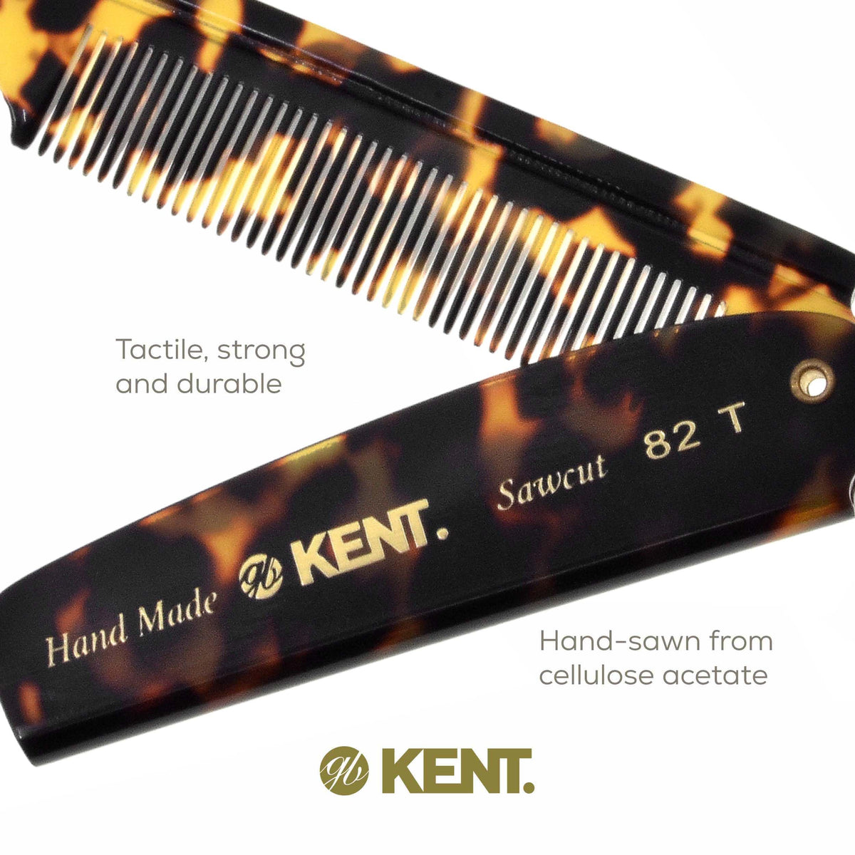 Kent 82T TY Handmade Folding Pocket Comb for Men, Fine Tooth Hair Comb Straightener for Everyday Grooming Styling Hair, Beard or Mustache, Use Dry or