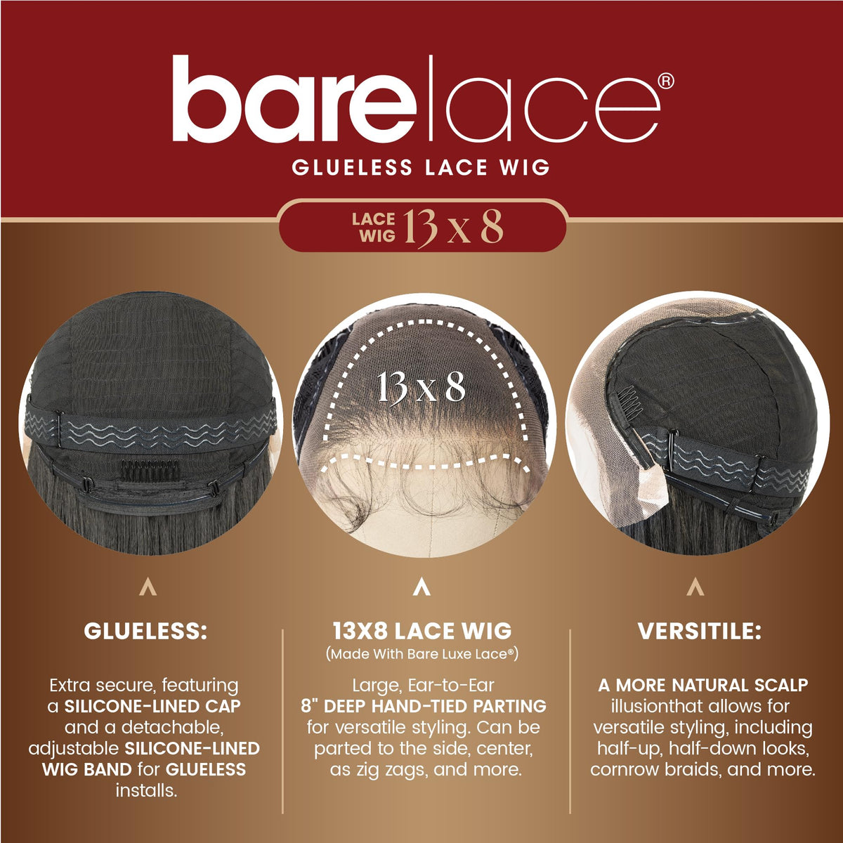 Sensationnel Barelace 13x8 LaceWig-Unit 2, 2 DARKBROWN