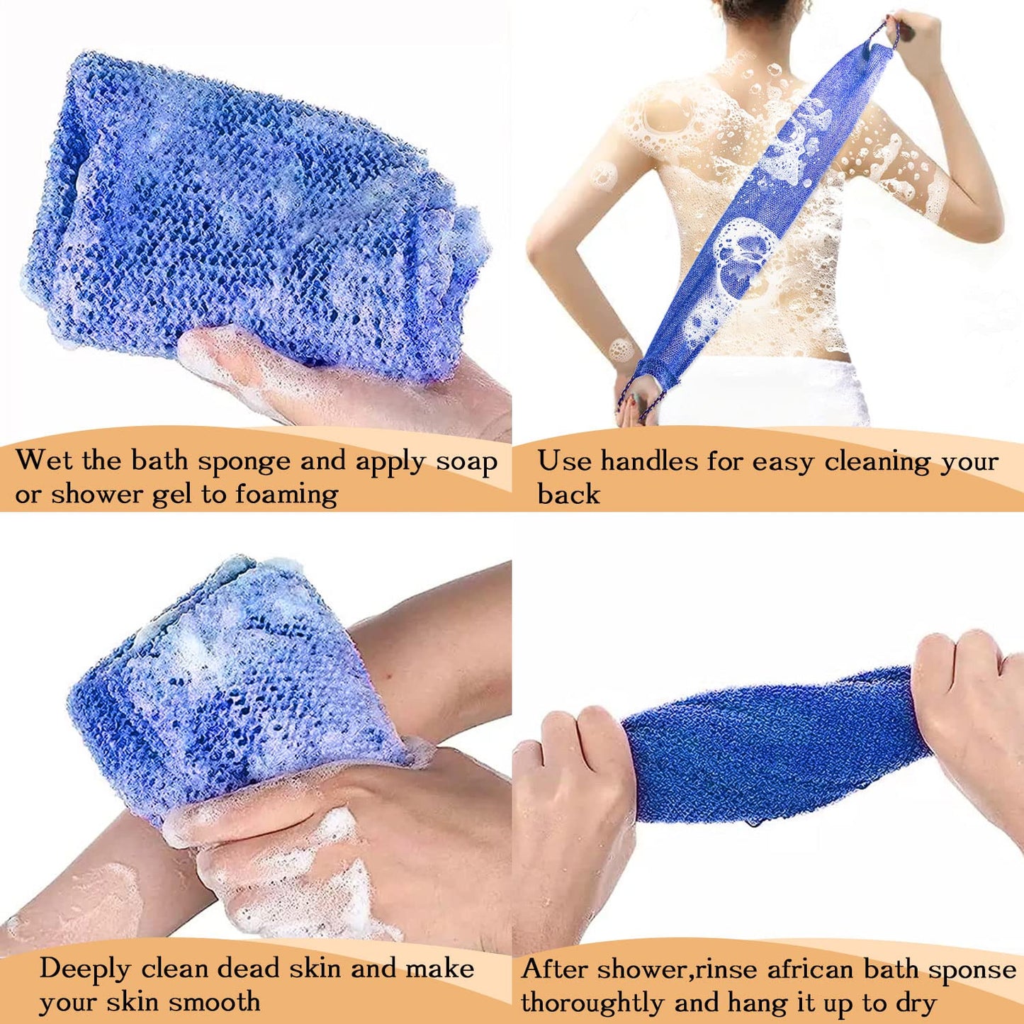 Dr.Pedi 3 Pieces African Net Sponge with Handles Long African Exfoliating Net Washcloth Bath Sponge Net Cloth Wash Net Body Back Scrubber for Shower Beauty and Personal Care Dr.Pedi