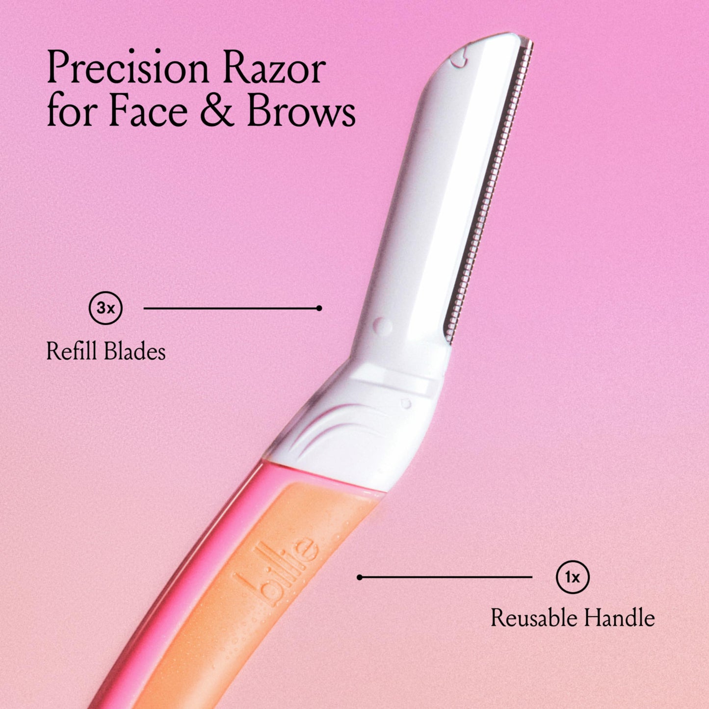 Billie - Dermaplane Starter Kit - Reusable Handle + 3 Refill Blades - Remove Facial Hair + Perfectly Shape Brows - Dermatologist-Approved - Malibu Beauty and Personal Care Billie