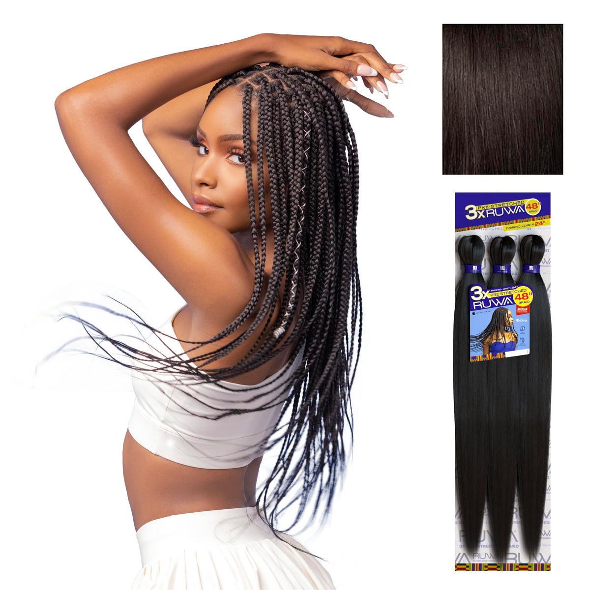Sensationnel Ruwa Prestretched Braiding Hair-3X 48 Inch,3 pack 2 DARKBROWN