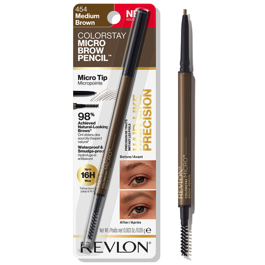 Revlon ColorStay Micro Eyebrow Pencil with Built In Spoolie Brush, Infused with Argan and Marula Oil, Stocking Stuffer for Her, 454 Medium Brown Beauty & Personal Care REVLON
