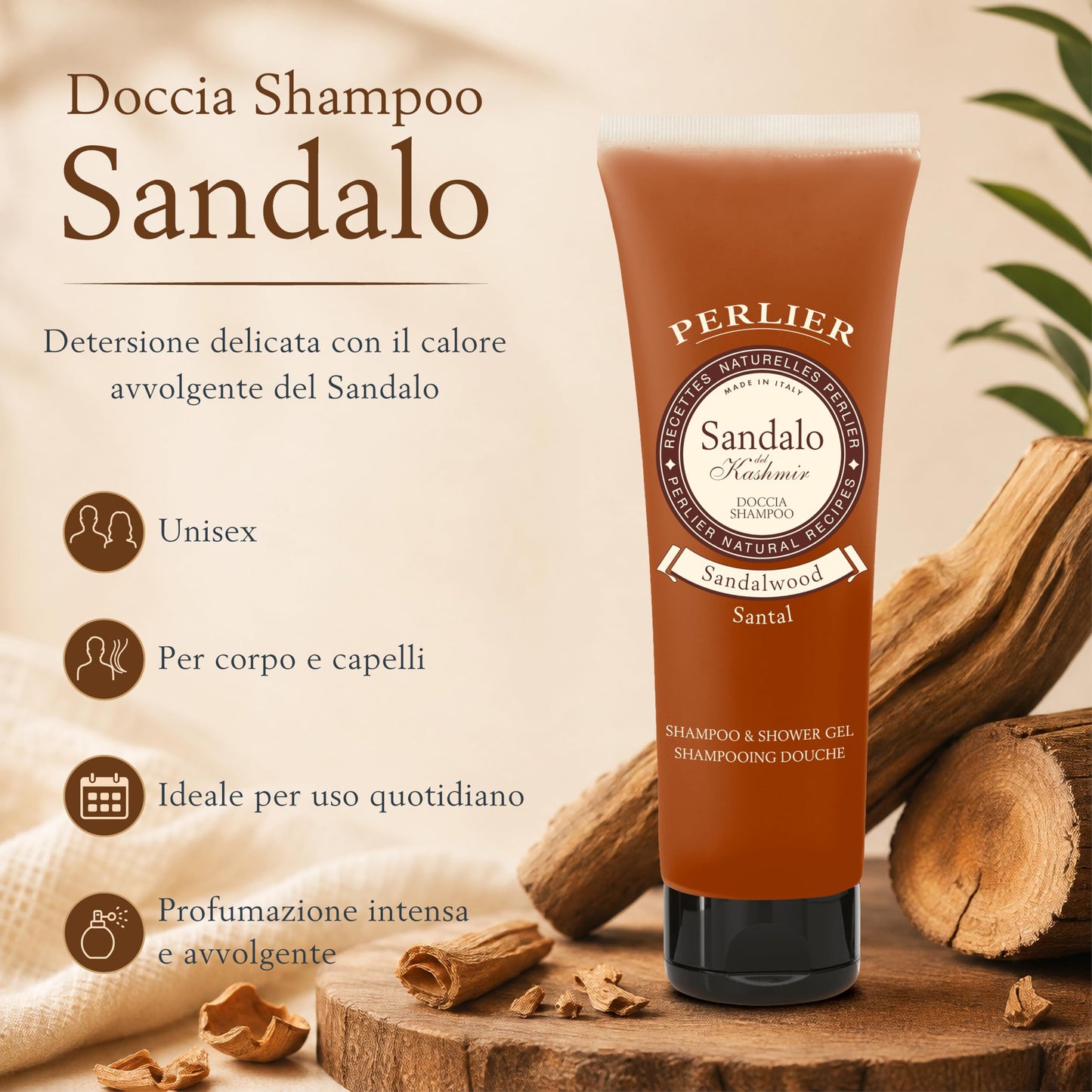 Perlier: "Sandalo del Kashmir" Shampoo & Shower Gel, Sandalwood Scent 8.4 Fluid Ounces (250mL) Tube [ Italian Import ] Beauty & Personal Care Perlier