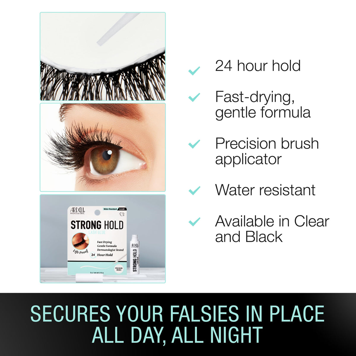 Ardell Strong Hold Lash Glue - Clear, 5g - Waterproof Adhesive for Strong and Long-Lasting Eyelash Application, Perfect for Strip Lashes