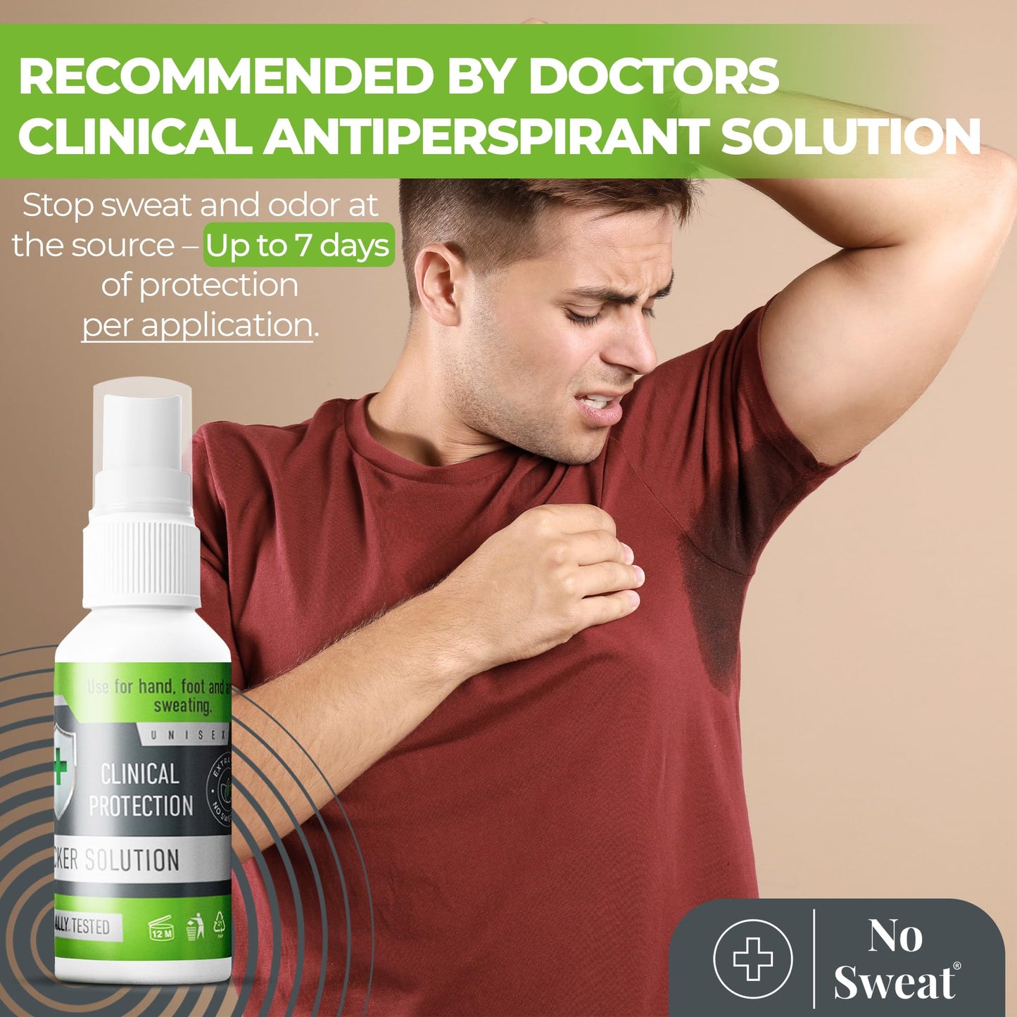 NO SWEAT Maximum Strength Antiperspirant Spray, Strong Deodorant for Excessive Sweating & Hyperhidrosis Treatment, Lasts up to 7 Days -50ml) Packing Beauty and Personal Care No Sweat