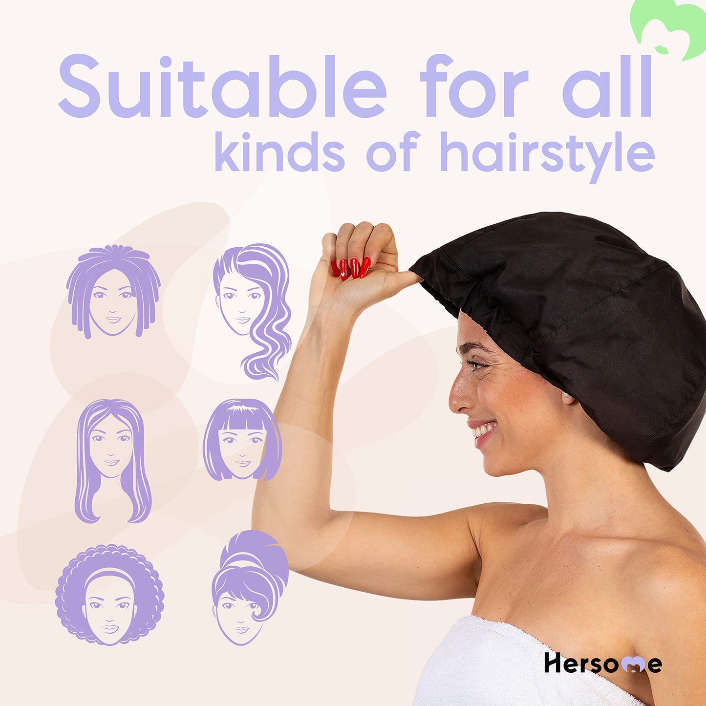 2 Premium Shower Cap for Women - 500+ Showers, 100% Waterproof, Double-Sided, For Long Hair & Great For Curls (Anti-Frizz) (Black & Purple) Beauty and Personal Care Hersome