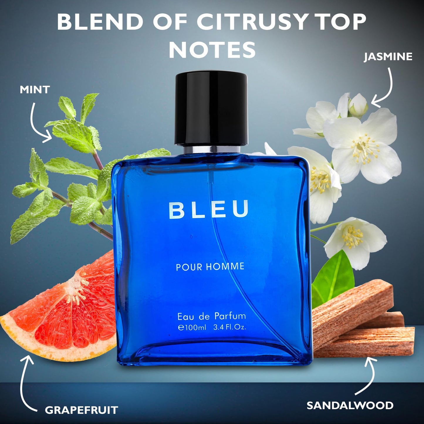Bleu for Men Eau De Parfum - Blend of Citrusy Top Notes, Aromatic Spices & Warm Woody Undertones - Combination of Grapefruit, Lemon, Mint & Pink Beauty & Personal Care URBAN COLLECTION