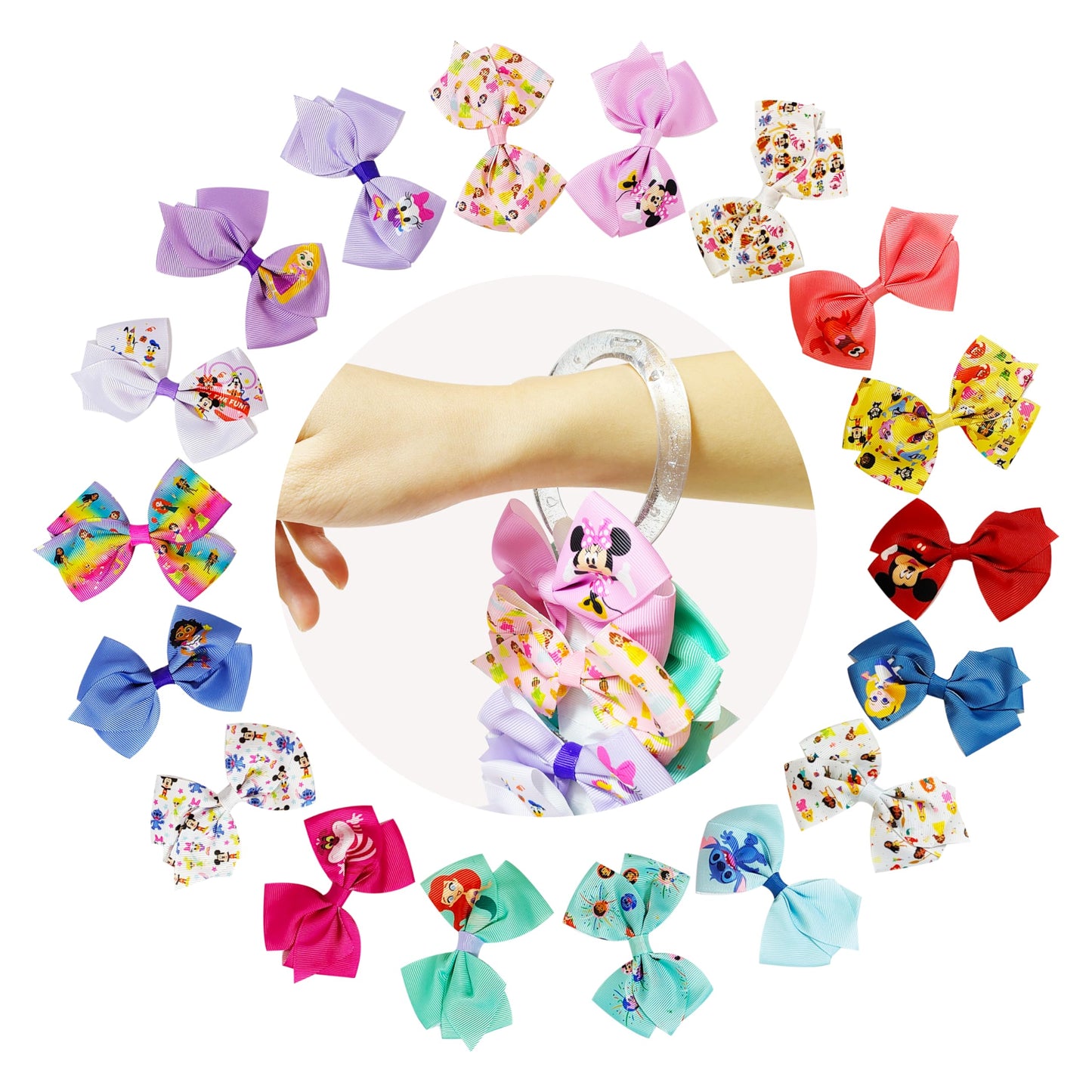 Disney 100th Anniversary Special Hair Accessory for Girls|18pc Disney Hair Bow Clips Featuring Favorite Characters with a String Bag Bow Holder Beauty & Personal Care LUV HER