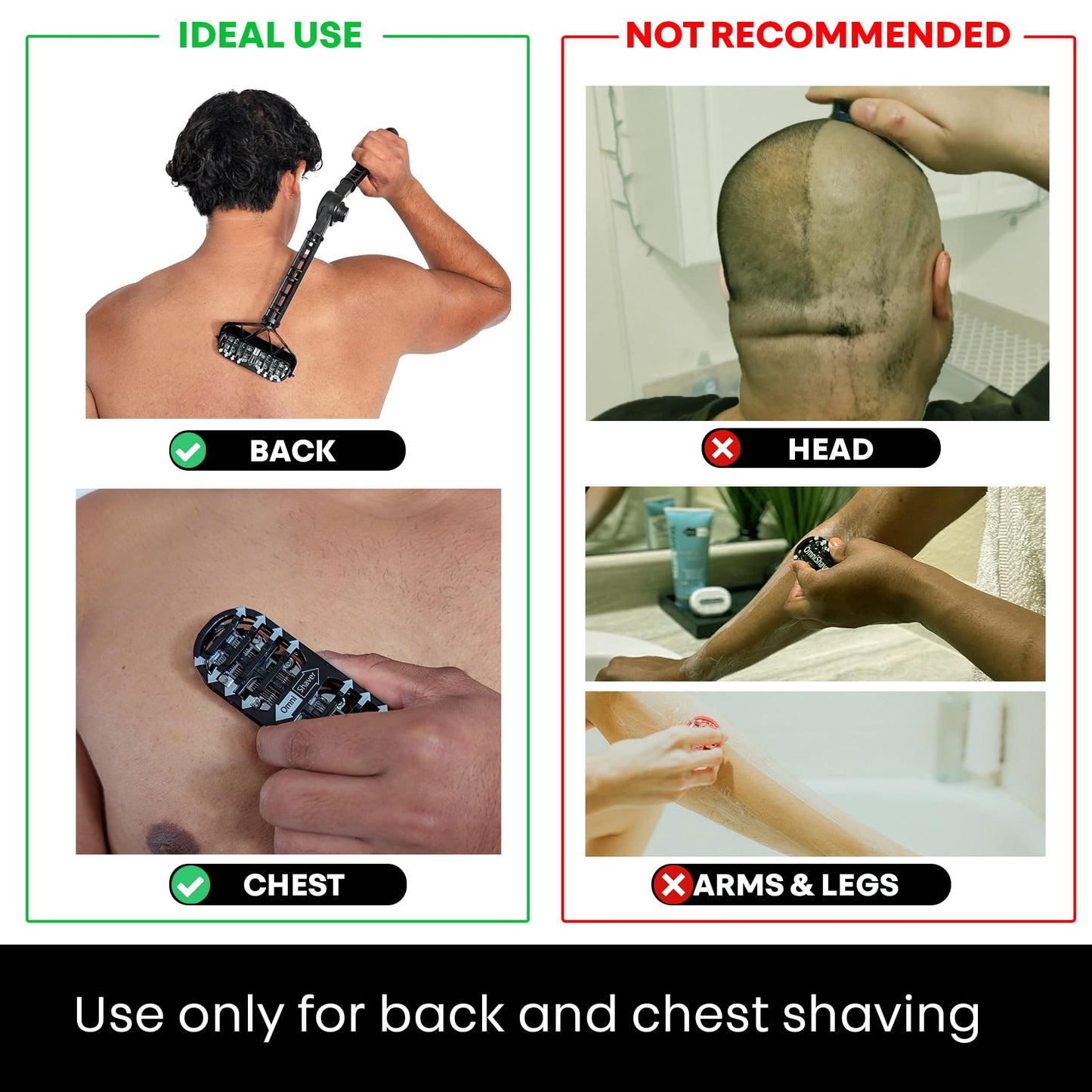 OmniShaver Ergonomic Maintenance Back Shaving Kit - Extendable Handle with Dual Shave Heads for Easy Reach - Includes Lotion Spreader - Self-Cleaning Beauty and Personal Care OmniShaver