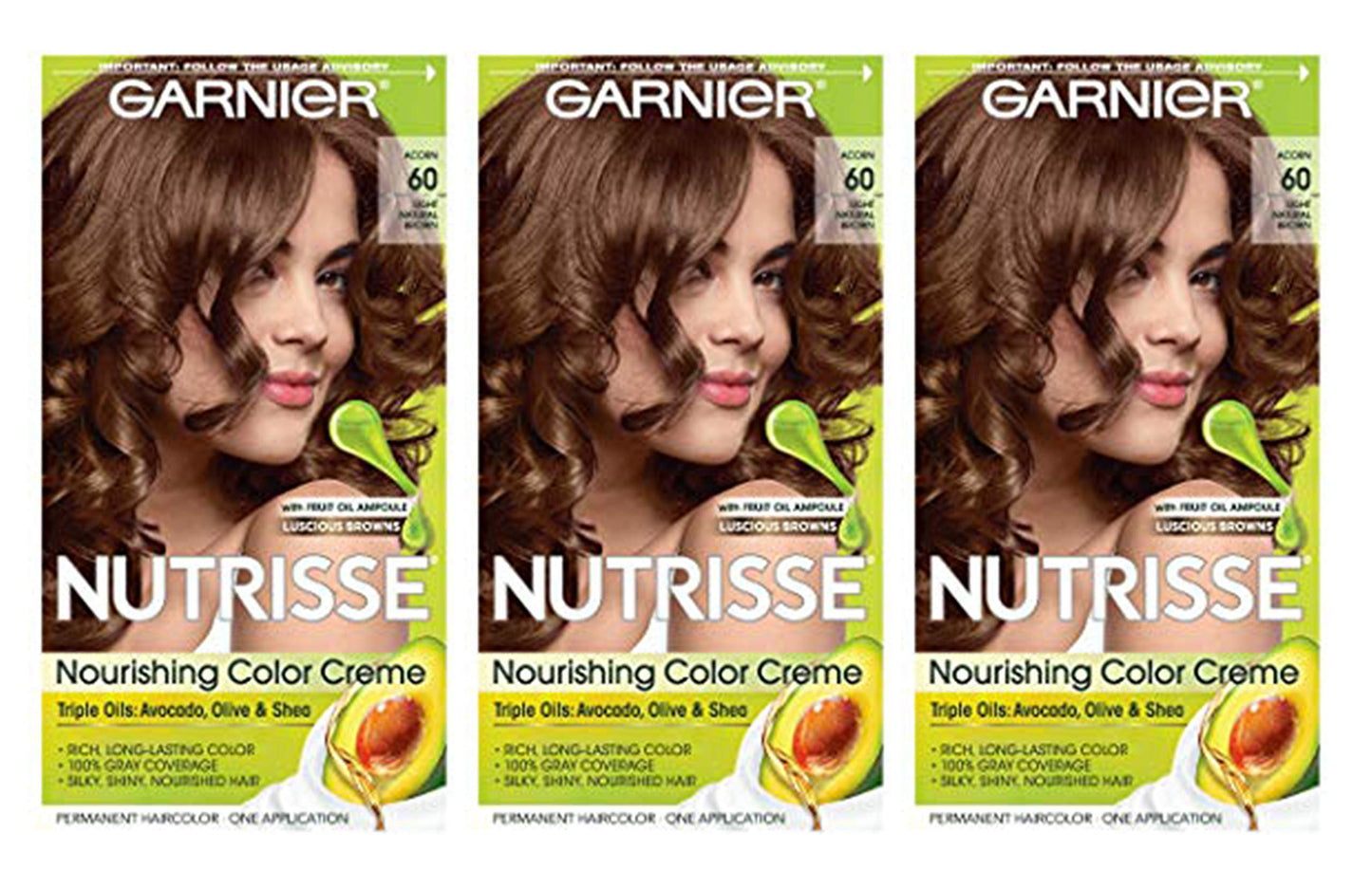 Garnier Nutrisse Nourishing Color Creme Light Natural Brown [60] 1 ea (Pack of 3) Beauty & Personal Care Garnier
