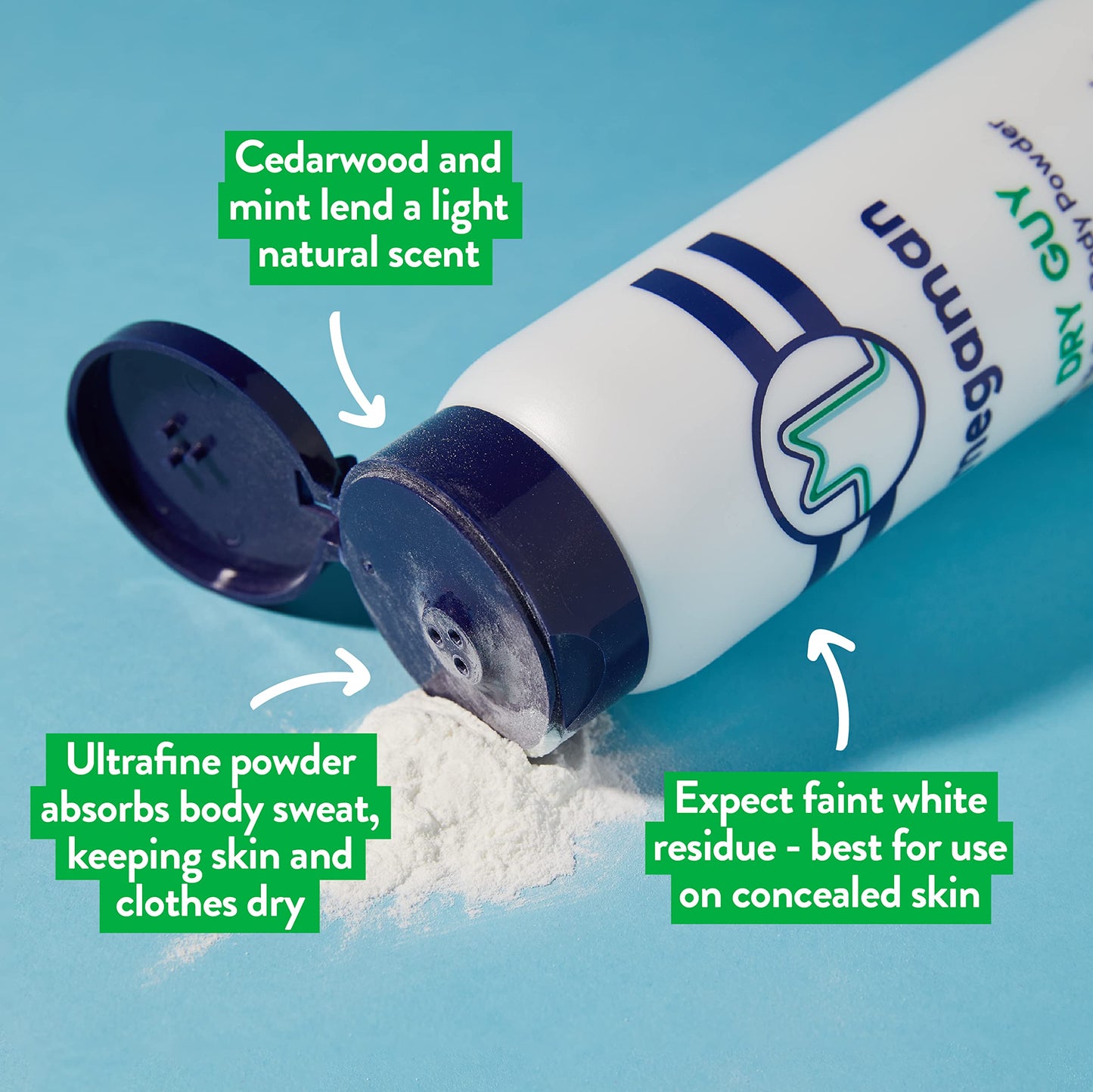 Megaman Sweat Absorbing Body Powder - Dry Guy - Prevents Chafing & Odor - Groin, Body, Feet & More - Talc-Free, All Natural - 6 oz Beauty and Personal Care Megababe