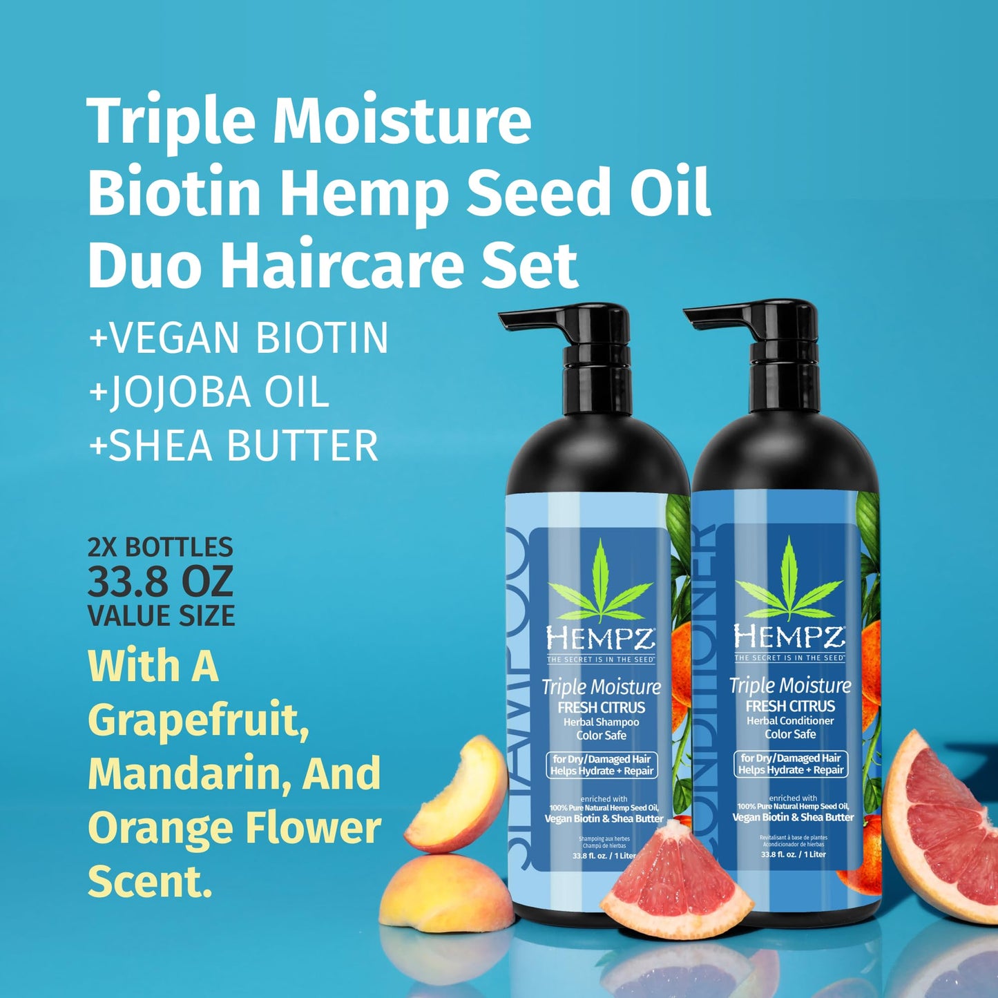 HEMPZ Hair Shampoo & Conditioner Set - Grapefruit & Peach Scent for Dry, Damaged and Color Treated Hair, Hydrating, Softening, Moisturizing Beauty & Personal Care Hempz