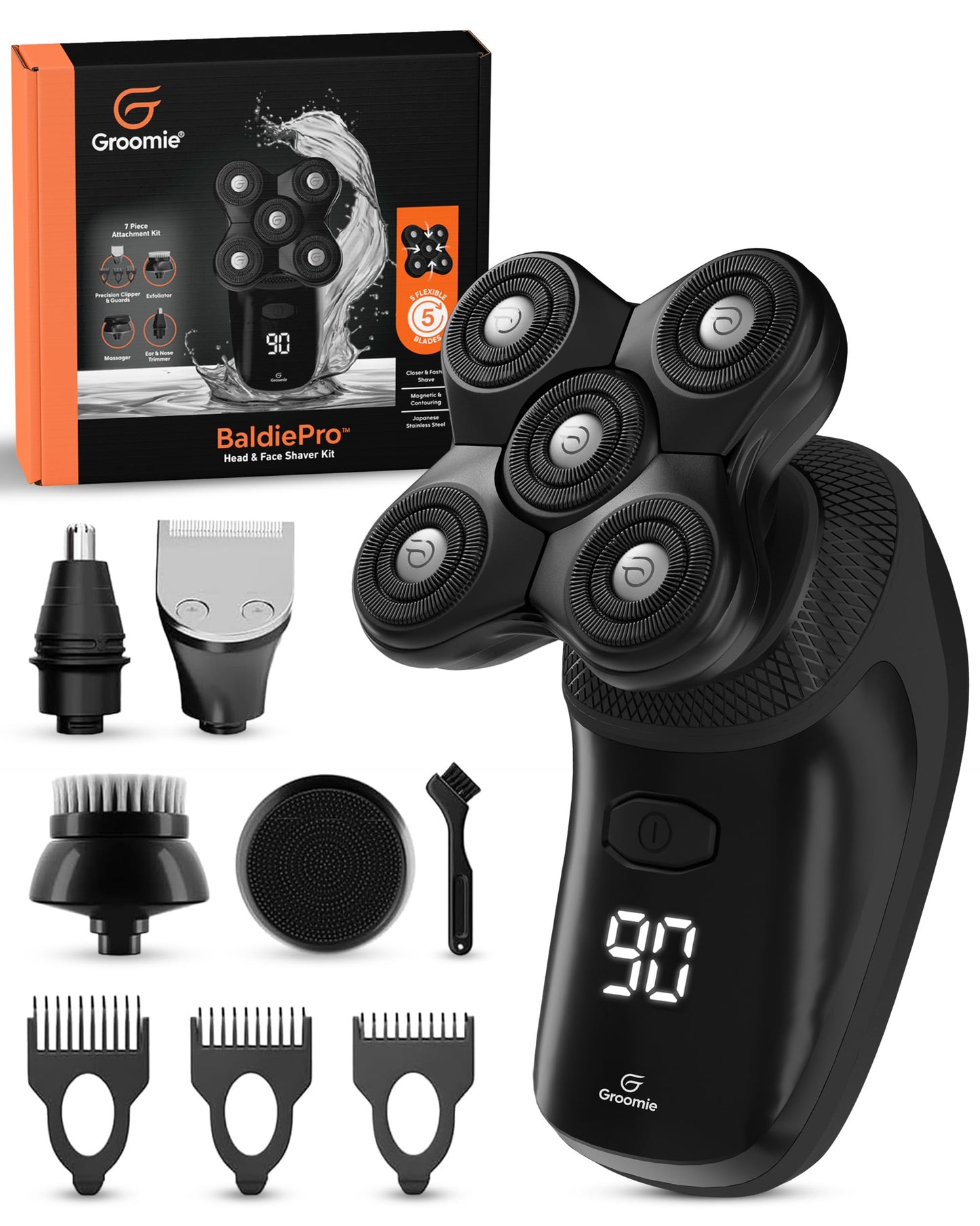 Groomie Cordless Bald Head Shavers for Men, BaldiePro Head Grooming Kit - Ergonomic & Waterproof Head Shavers for Bald Men - Electric Hair Shaver Beauty and Personal Care Groomie