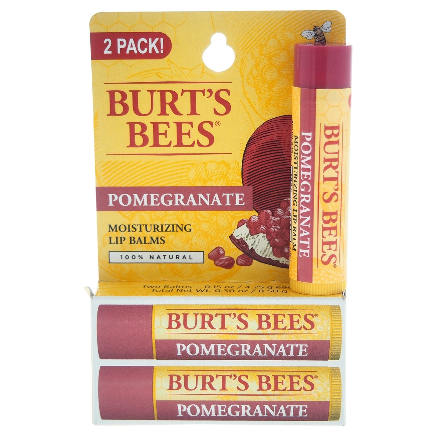 Burt's Bees Lip Balm - Pomegranate, Lip Moisturizer With Responsibly Sourced Beeswax, Natural Origin Conditioning Treatment, 2 Tubes, 0.15 oz. Beauty & Personal Care Burt's Bees
