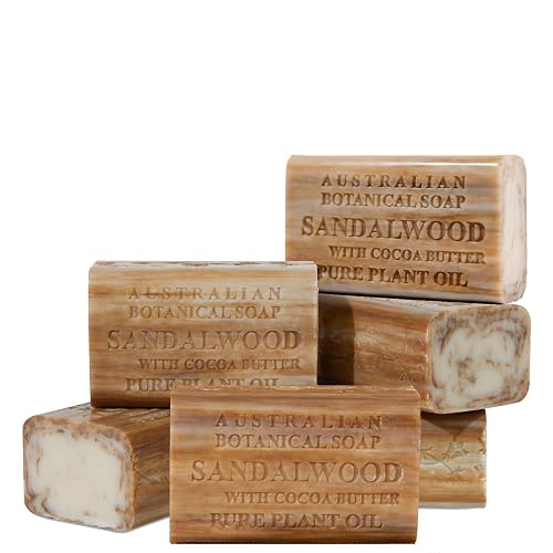 Australian Botanical Soap Sandalwood with Cocoa Butter - Triple Milled 6.6 oz Bar Soap with Shea Butter, Face Hand & Body Soap Bars, Pack of 6 Beauty & Personal Care Australian Botanical Soap