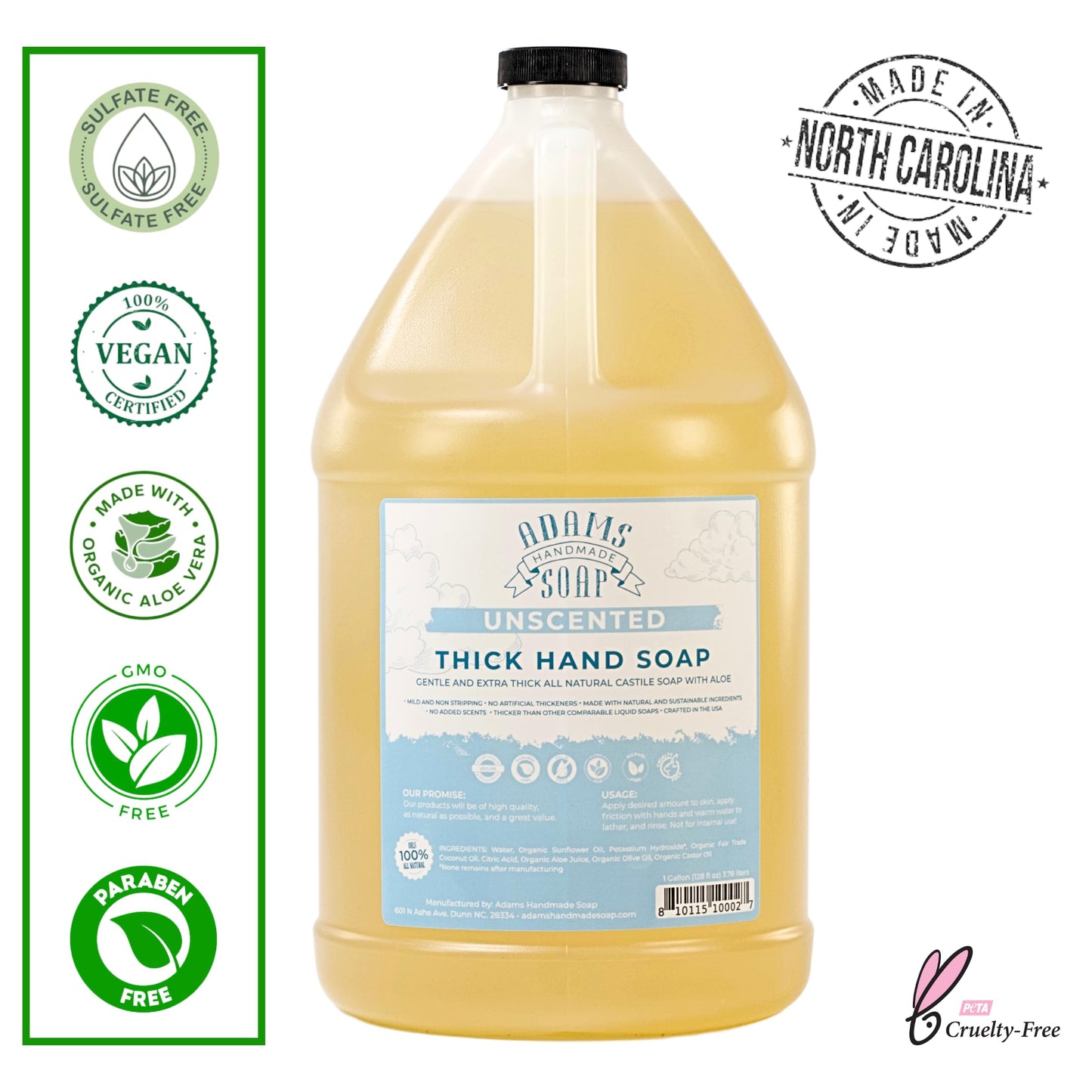 Adams Handmade Soap Thick Organic Castile Liquid Hand Soap 1 Gallon Refill- Unscented Beauty & Personal Care Adams Handmade Soap