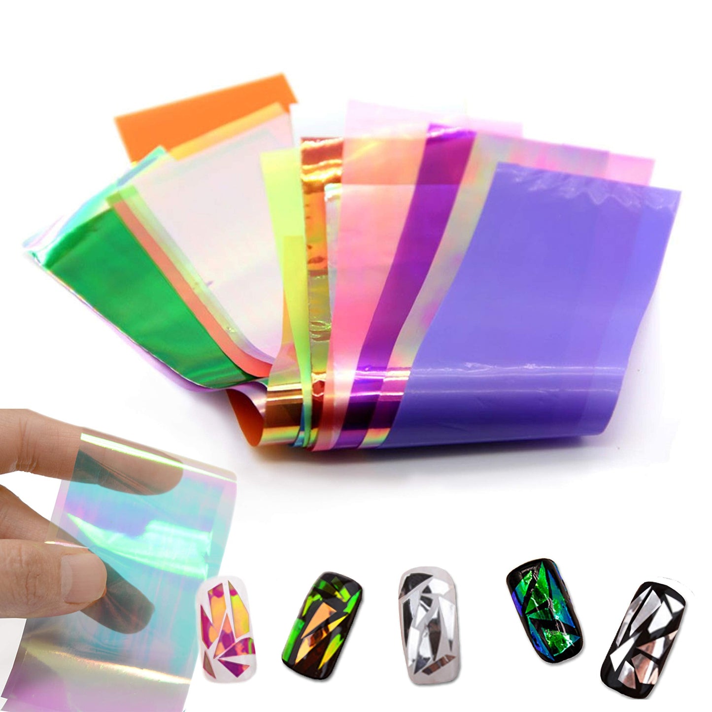 Beaute Galleria 24 Pieces Mixed Colors Nail Art DIY Holographic Shattered Broken-Glass Reflective Mirror Shard Effect Rainbow Thin Iridescent Beauty & Personal Care BEAUTÉ GALLERIA