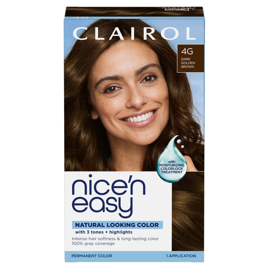 Clairol Nice'n Easy Permanent Hair Dye, 4G Dark Golden Brown | 100% Gray Coverage | Long?Lasting, Natural?Looking Color & Shine | Pack of 1 Beauty & Personal Care Clairol